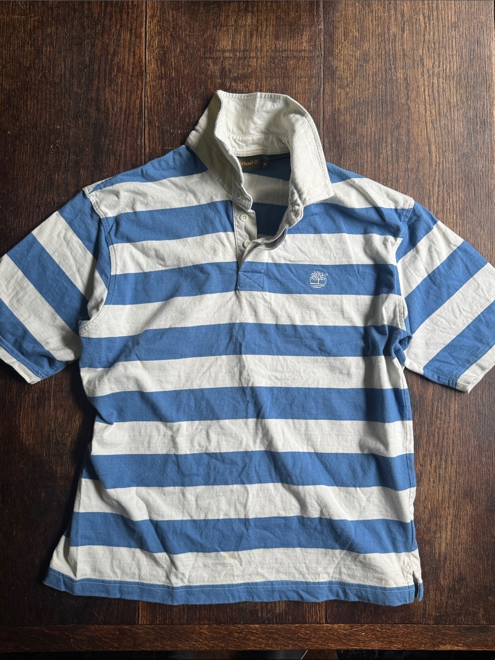 Blue and White Striped Short Sleeve Rugby - Size M